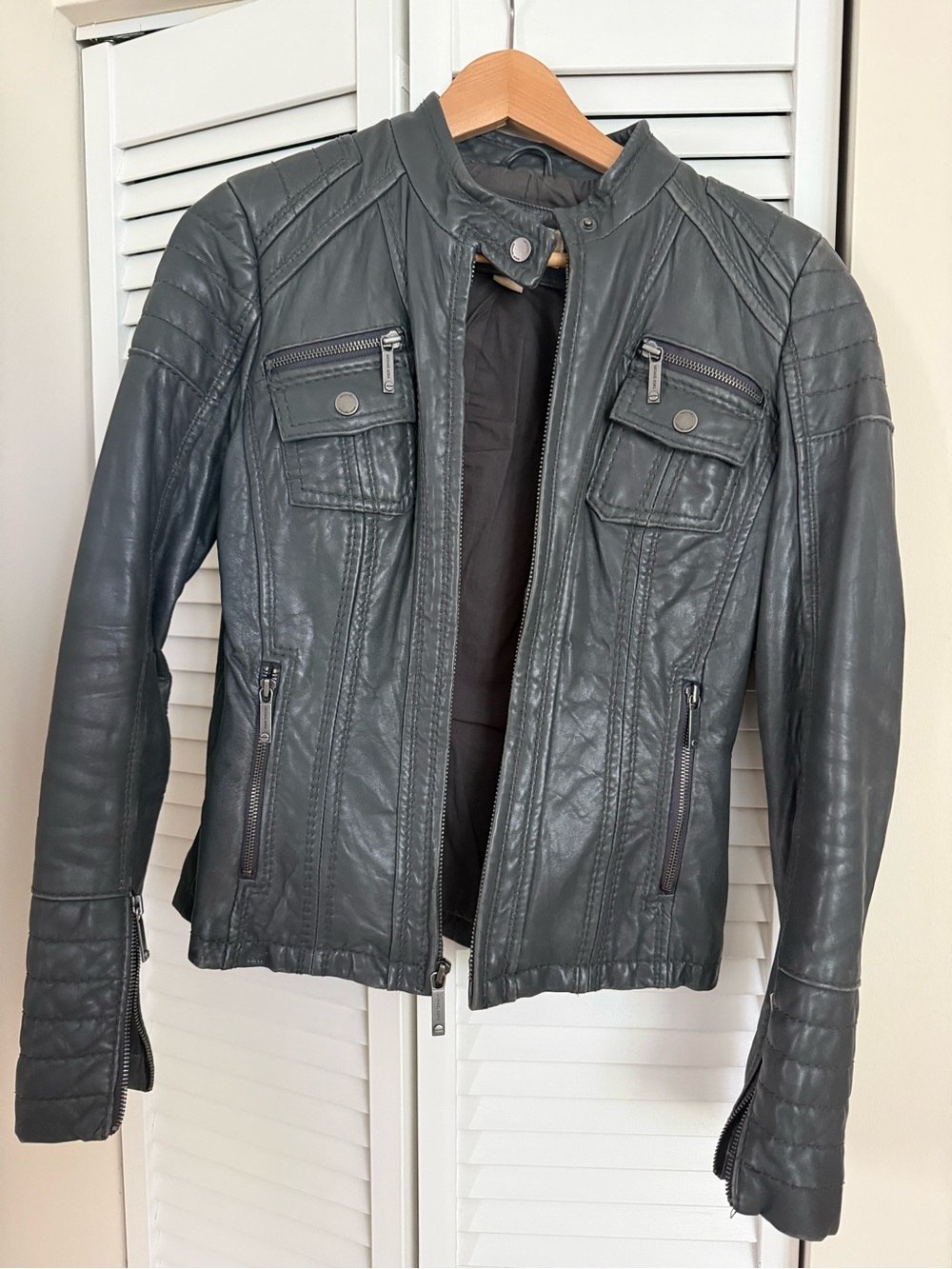 Michael Kors Slate Gray Leather Moto Jacket